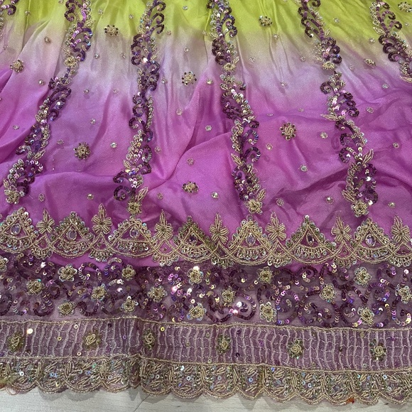 Women’s Wedding Indian 2 Piece Lime Green & Purple Skirt w Matching Wrap - Picture 4 of 12